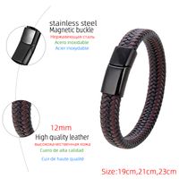 Vintage Style Simple Style Circle Stainless Steel Pu Leather Handmade Metal Button Men's Bracelets main image 2