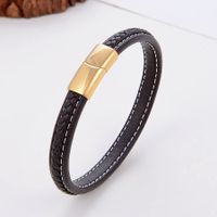 Classic Style Commute Solid Color Stainless Steel Pu Leather Handmade Metal Button Unisex Bangle main image 7