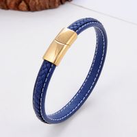 Classic Style Commute Solid Color Stainless Steel Pu Leather Handmade Metal Button Unisex Bangle sku image 2