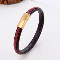 Classic Style Commute Solid Color Stainless Steel Pu Leather Handmade Metal Button Unisex Bangle sku image 17