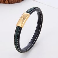 Classic Style Commute Solid Color Stainless Steel Pu Leather Handmade Metal Button Unisex Bangle main image 9