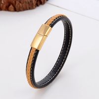 Classic Style Commute Solid Color Stainless Steel Pu Leather Handmade Metal Button Unisex Bangle main image 8