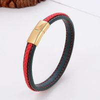 Classic Style Commute Solid Color Stainless Steel Pu Leather Handmade Metal Button Unisex Bangle main image 4