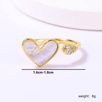 Casual Sweet Star Moon Heart Shape Shell Plating Inlay Shell Zircon 18k Gold Plated Women's Open Rings sku image 4