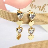 1 Pair Vintage Style Simple Style Heart Shape Plating Inlay Copper Zircon Gold Plated Drop Earrings main image 7
