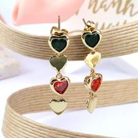 1 Pair Vintage Style Simple Style Heart Shape Plating Inlay Copper Zircon Gold Plated Drop Earrings sku image 2