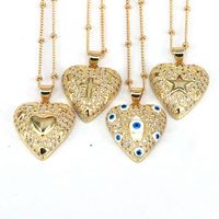 Romantic Cross Star Heart Shape Copper 18k Gold Plated Zircon Pendant Necklace In Bulk main image 6