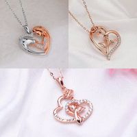Cute Simple Style Heart Shape Sterling Silver Plating Metal Button Chain Zircon 14k Gold Plated Pendant Necklace main image 1