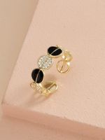 Zinc Alloy Gold Plated Casual Simple Style Inlay Round Glass Open Rings main image 3