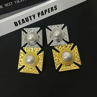 1 Pair Retro French Style Square Inlay Alloy Artificial Pearls Ear Studs main image 5