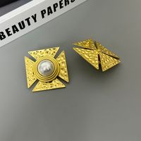 1 Pair Retro French Style Square Inlay Alloy Artificial Pearls Ear Studs main image 9