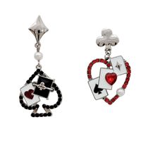 1 Paar Original Design Poker Herzform Asymmetrisch Überzug Inlay Legierung Künstliche Perlen Juwel Glas Tropfenohrringe main image 5
