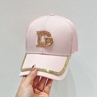 Adults Elegant Glam Commute Letter Rhinestone Metal Button Curved Eaves Baseball Cap main image 4