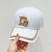 Adults Elegant Glam Commute Letter Rhinestone Metal Button Curved Eaves Baseball Cap main image 8