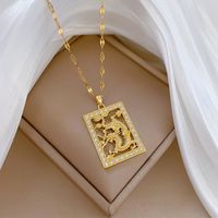 Wholesale Chinoiserie Dragon Titanium Steel Copper Inlay Artificial Gemstones Pendant Necklace main image 3