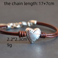 1 Piece Retro Heart Shape Ccb Pu Leather Copper Handmade Unisex Bracelets main image 3
