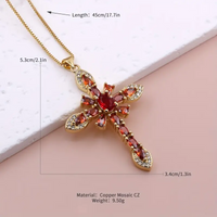 Glam Lady Shiny Cross Flower Copper 18k Gold Plated Zircon Pendant Necklace In Bulk main image 2