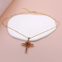 Glam Lady Shiny Cross Flower Copper 18k Gold Plated Zircon Pendant Necklace In Bulk main image 3