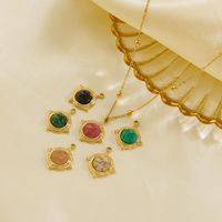 304 Stainless Steel 14K Gold Plated Casual Inlay Solid Color Natural Stone Pendant Necklace main image 1