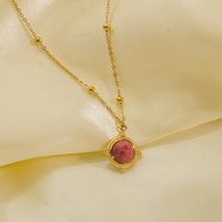 304 Stainless Steel 14K Gold Plated Casual Inlay Solid Color Natural Stone Pendant Necklace main image 5