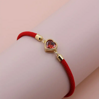 Lady Romantic Shiny Heart Shape Rope Copper Plating Inlay Zircon 18k Gold Plated Unisex Drawstring Bracelets sku image 3