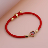 Lady Romantic Shiny Heart Shape Rope Copper Plating Inlay Zircon 18k Gold Plated Unisex Drawstring Bracelets main image 10