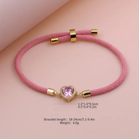 Lady Romantic Shiny Heart Shape Rope Copper Plating Inlay Zircon 18k Gold Plated Unisex Drawstring Bracelets main image 3