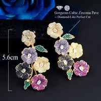 1 Pair Casual Simple Style Plant Flower Petal Plating Inlay Copper Zircon Rhodium Plated Silver Plated Drop Earrings main image 2