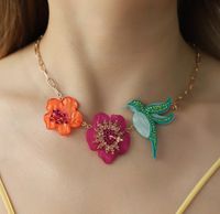 Vintage Style Flower Butterfly Bird Arylic Alloy Rhinestone Plating Women's Pendant Necklace sku image 1