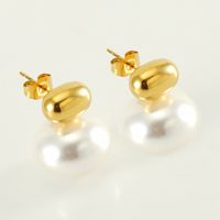 1 Piece Cute Queen Bridal Solid Color Plating Inlay 304 Stainless Steel Pearl 18K Gold Plated Ear Studs main image 7