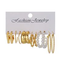 1 Set Elegant Cute Shiny Solid Color Beaded Artificial Pearl Alloy Hoop Earrings main image 6