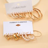 1 Set Elegant Cute Shiny Solid Color Beaded Artificial Pearl Alloy Hoop Earrings main image 3