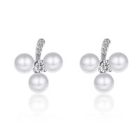 1 Pair Simple Style Round Plating Inlay Copper Artificial Pearls Zircon White Gold Plated Ear Studs main image 1