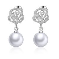 1 Pair Ig Style Flower Plating Hollow Out Inlay Copper Pearl White Gold Plated Drop Earrings main image 1
