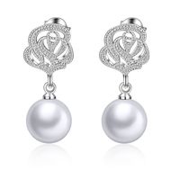 1 Pair Ig Style Flower Plating Hollow Out Inlay Copper Pearl White Gold Plated Drop Earrings main image 3