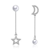 1 Pair Sweet Star Moon Tassel Inlay Copper Artificial Diamond Drop Earrings main image 1