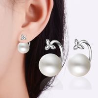1 Pair Lady Leaf Plating Inlay Copper Artificial Pearls Ear Studs main image 3
