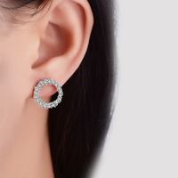 1 Pair Simple Style Circle Plating Hollow Out Inlay Copper Zircon White Gold Plated Ear Studs main image 1