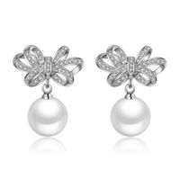 1 Pair Cute Sweet Bow Knot Plating Inlay Copper Pearl Zircon White Gold Plated Drop Earrings main image 3