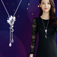 Ig Style Shiny Flower Alloy Copper Plating Inlay Glass Sweater Chain Long Necklace main image 3