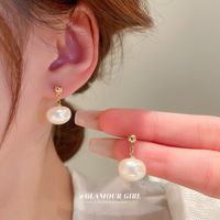 Real Gold Electroplating Mermaid Pearl Earrings Korean Long Ear Buckle Earrings sku image 22