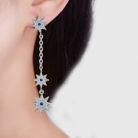 1 Pair IG Style Shiny Star Chain Inlay Copper Zircon Drop Earrings main image 1