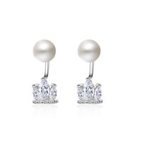 1 Pair Lady Crown Plating Inlay Copper Artificial Pearls Zircon Ear Studs main image 5