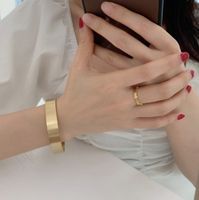 Retro Solid Color Titanium Steel Plating Gold Plated Bangle sku image 2