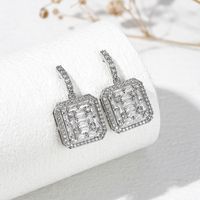 1 Pair Elegant Simple Style Shiny Square Plating Inlay Copper Zircon Palladium White K Gold Drop Earrings main image 3