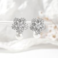 1 Paire Style Ig Glamour Flocon De Neige Placage Incruster Le Cuivre Perles Artificielles Zircon Or K Blanc Palladium Boucles D'oreilles main image 1