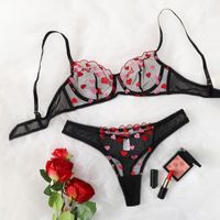 Women's Sexy Letter Heart Shape Sexy Lingerie Sets Party Embroidery See-through Sheer Bra Low Waist Thong Sexy Lingerie main image 3