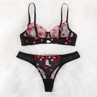Women's Sexy Letter Heart Shape Sexy Lingerie Sets Party Embroidery See-through Sheer Bra Low Waist Thong Sexy Lingerie main image 2
