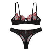 Women's Sexy Letter Heart Shape Sexy Lingerie Sets Party Embroidery See-through Sheer Bra Low Waist Thong Sexy Lingerie main image 4