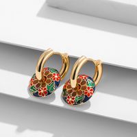 1 Pair Vintage Style Water Droplets Flower Plating Stainless Steel Hoop Earrings sku image 3